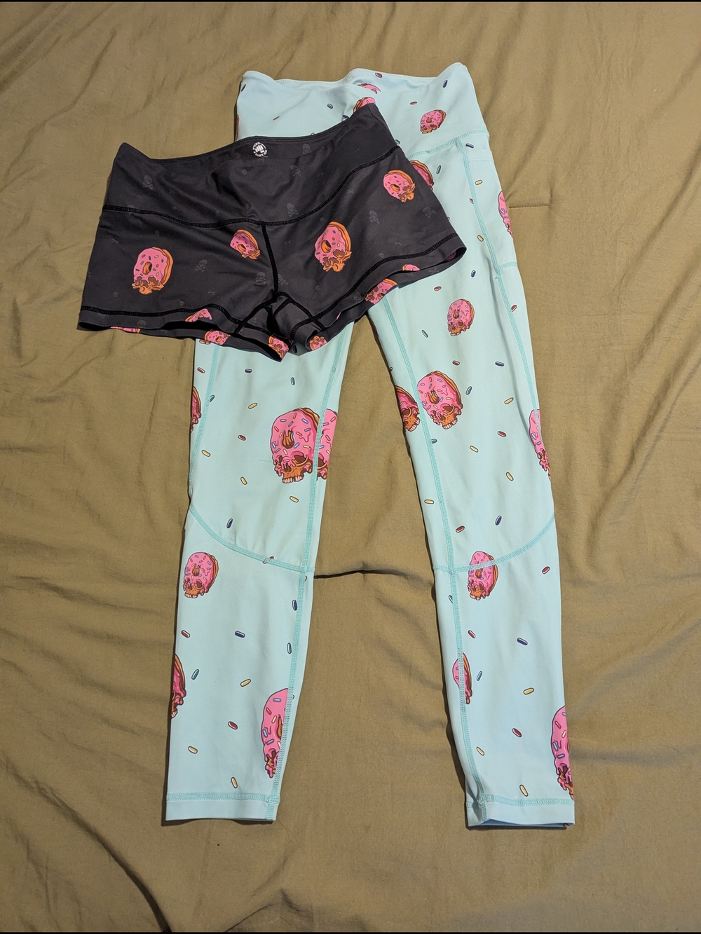 Feed Me Fight Me Mint & Black Donut Print Athletic Shorts and Leggings Set